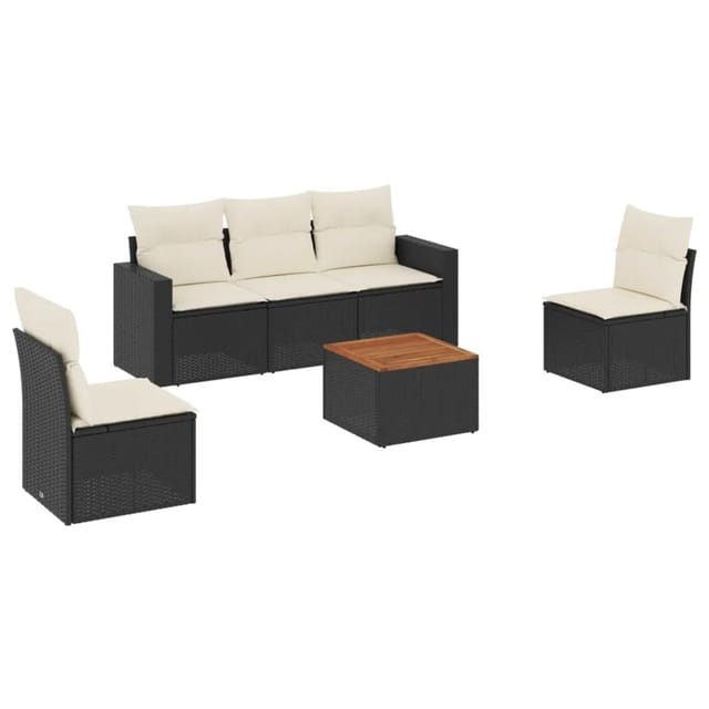 vidaXL 6-Tlg Garten-Sofagarnitur mit Kissen Schwarz Poly Rattan 3256392