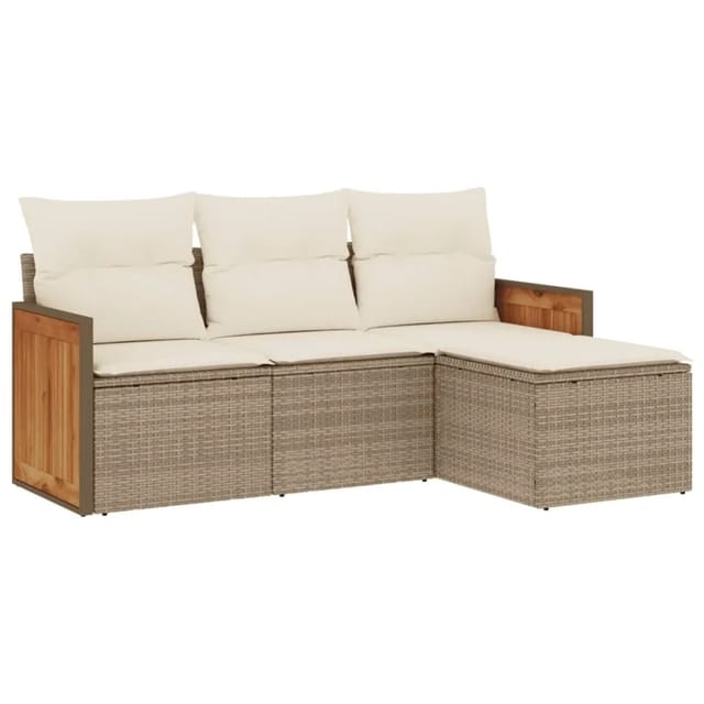 vidaXL 4-Tlg Garten-Sofagarnitur mit Kissen Beige Poly Rattan 3259986