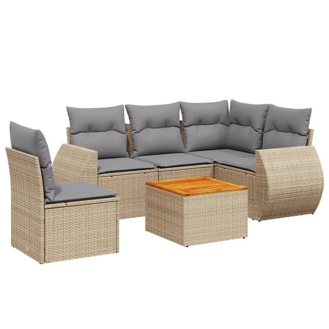 vidaXL 6-Tlg Garten-Sofagarnitur mit Kissen Beige Poly Rattan 3225009