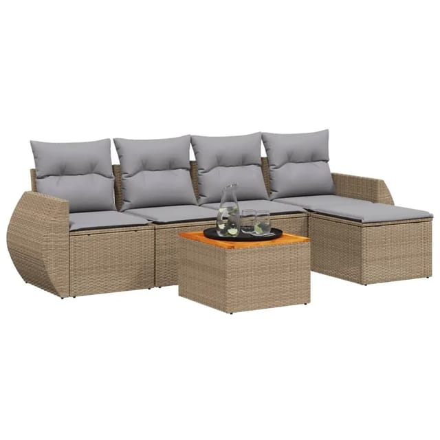 vidaXL 6-Tlg Garten-Sofagarnitur mit Kissen Beige Poly Rattan 3224981