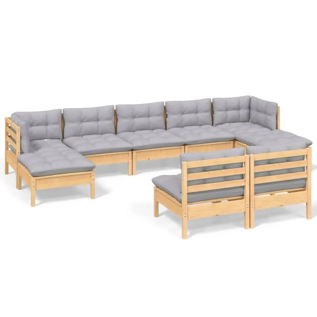 vidaXL 9-Tlg Garten-Lounge-Set mit Grauen Kissen Kiefernholz 3097102