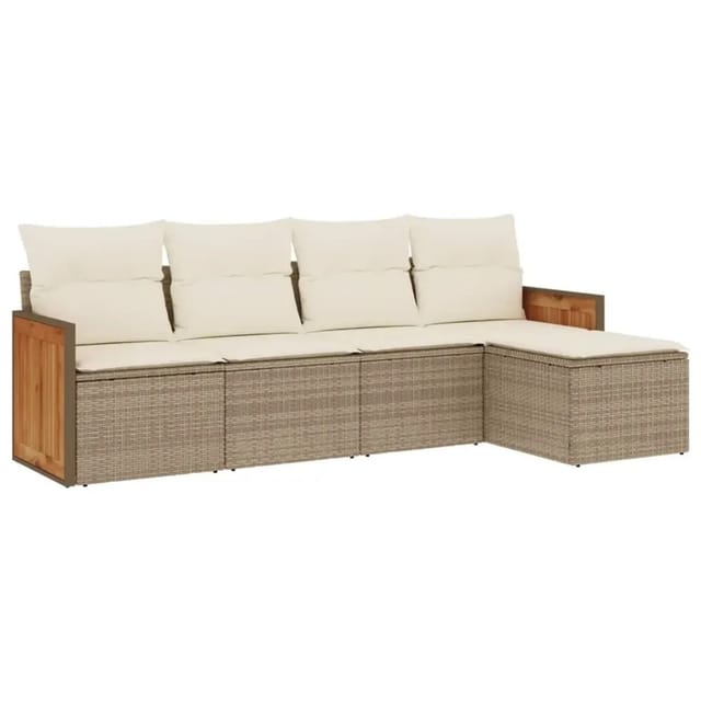 vidaXL 5-Tlg Garten-Sofagarnitur mit Kissen Beige Poly Rattan 3260000