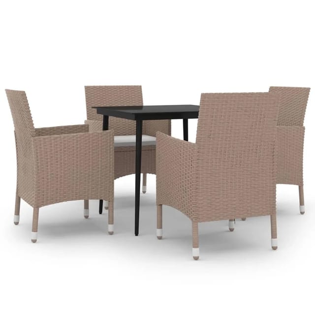 vidaXL 5-Tlg Garten-Essgruppe mit Kissen Poly Rattan und Glas 3099752