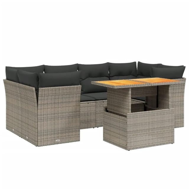vidaXL 7-Tlg Garten-Sofagarnitur mit Kissen Grau Poly Rattan 3270689