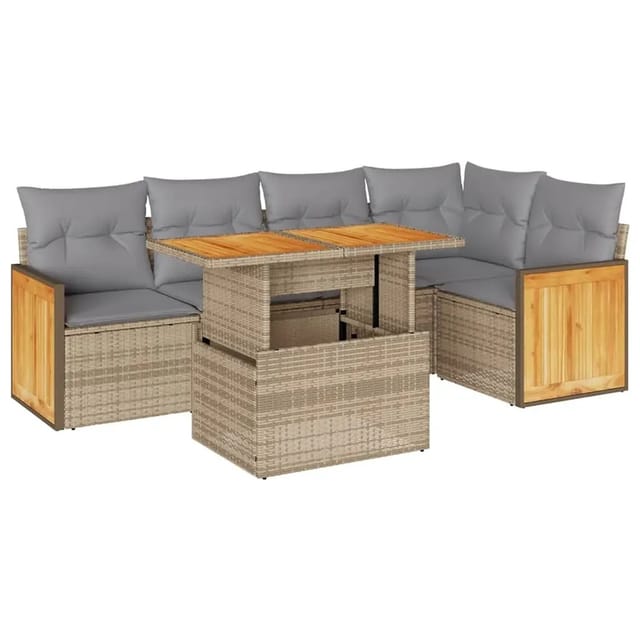vidaXL 6-Tlg Garten-Sofagarnitur mit Kissen Beige Poly Rattan Akazie 3327713