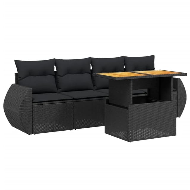 vidaXL 5-Tlg Garten-Sofagarnitur mit Kissen Schwarz Poly Rattan 3272070