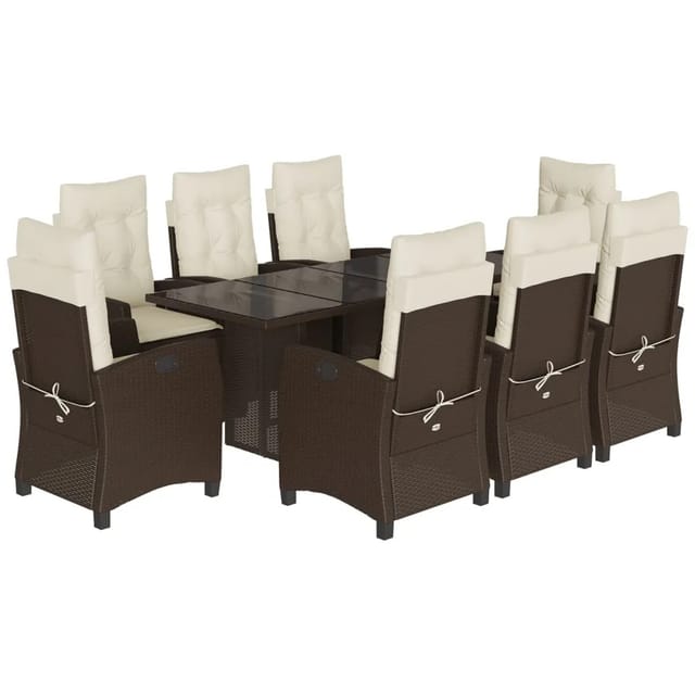 vidaXL 9-Tlg Garten-Essgruppe mit Kissen Braun Poly Rattan 3212687