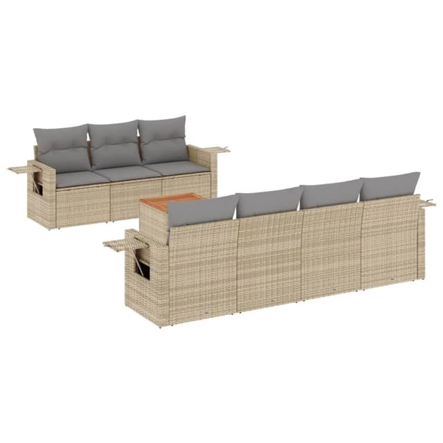 vidaXL 8-Tlg Garten-Sofagarnitur mit Kissen Beige Poly Rattan 3256801