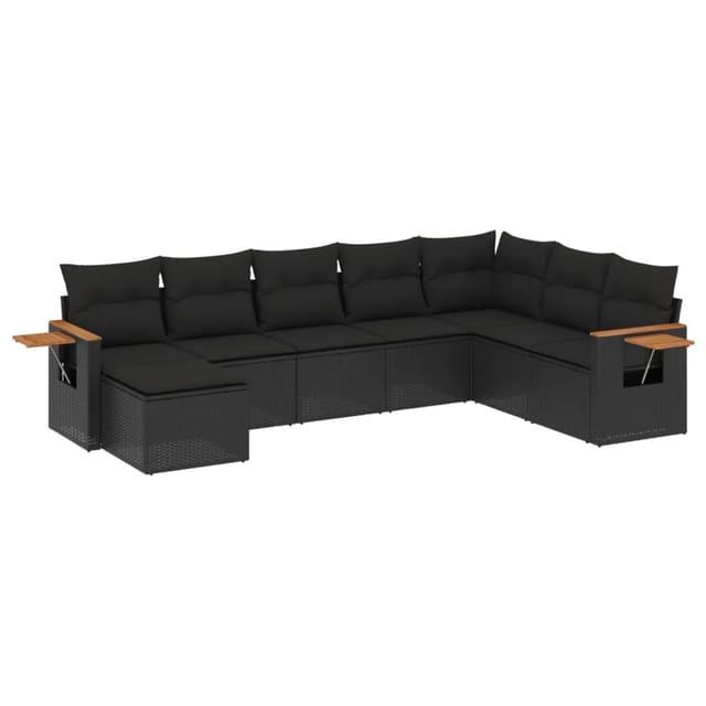 vidaXL 8-Tlg Garten-Sofagarnitur mit Kissen Schwarz Poly Rattan 3227084