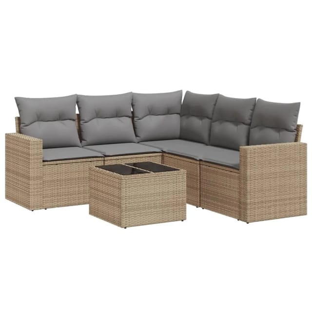 vidaXL 6-Tlg Garten-Sofagarnitur mit Kissen Beige Poly Rattan 3218949