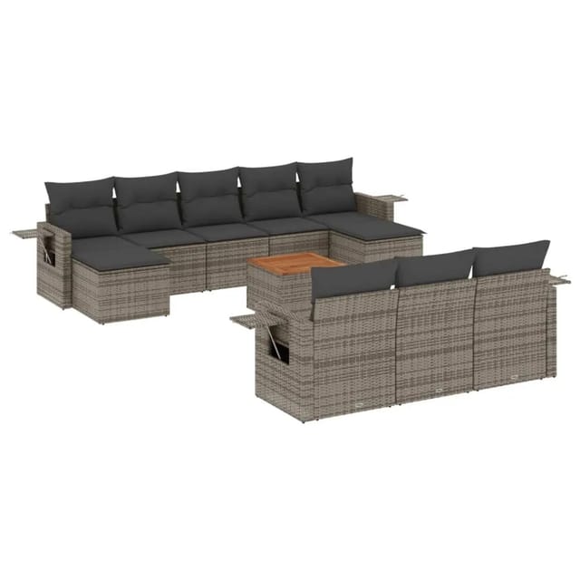 vidaXL 11-Tlg Garten-Sofagarnitur mit Kissen Grau Poly Rattan 3257117