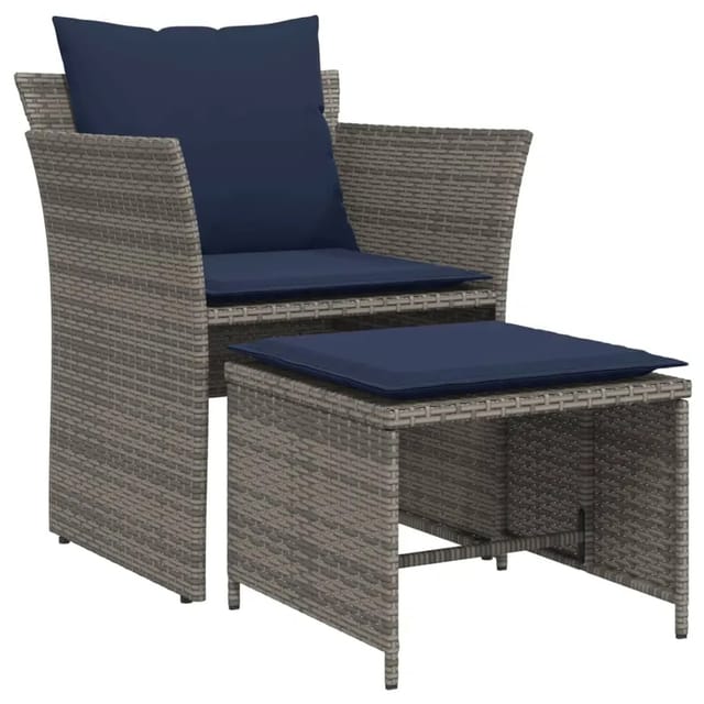 vidaXL Gartenstuhl mit Fußhocker Grau Poly Rattan 368623