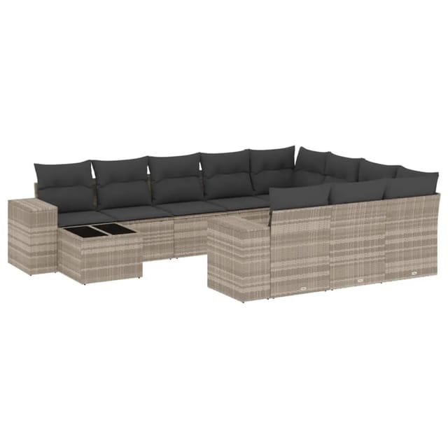 vidaXL 11-Tlg Garten-Sofagarnitur mit Kissen Hellgrau Poly Rattan 3255469