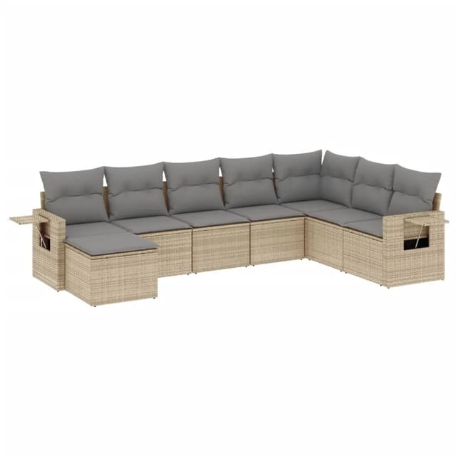 vidaXL 8-Tlg Garten-Sofagarnitur mit Kissen Beige Poly Rattan 3220558