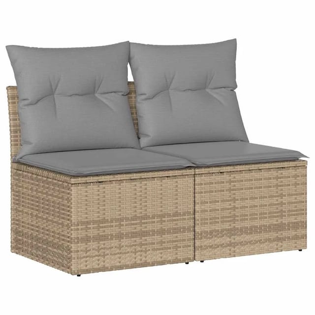 vidaXL 2-Tlg Garten-Sofagarnitur mit Kissen Beige Poly Rattan Akazie 3325245