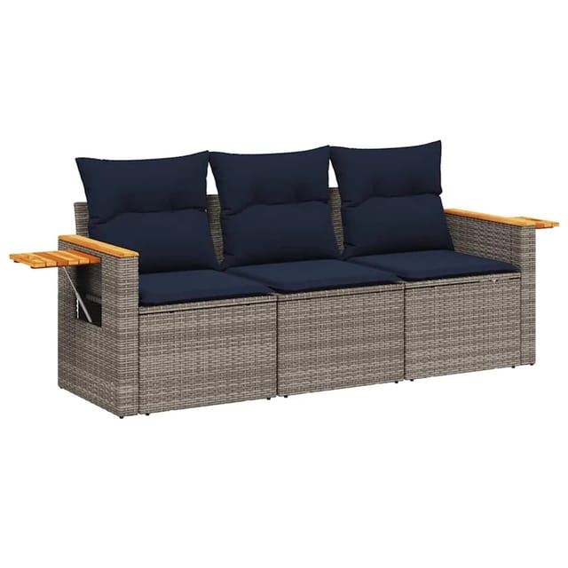 vidaXL 3-Tlg Garten-Sofagarnitur mit Kissen Grau Poly Rattan 3226600