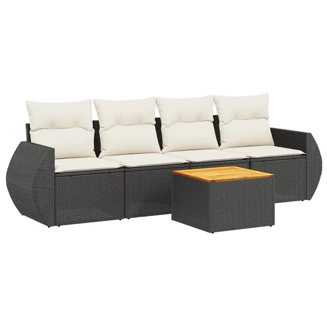 vidaXL 5-Tlg Garten-Sofagarnitur mit Kissen Schwarz Poly Rattan 3257211