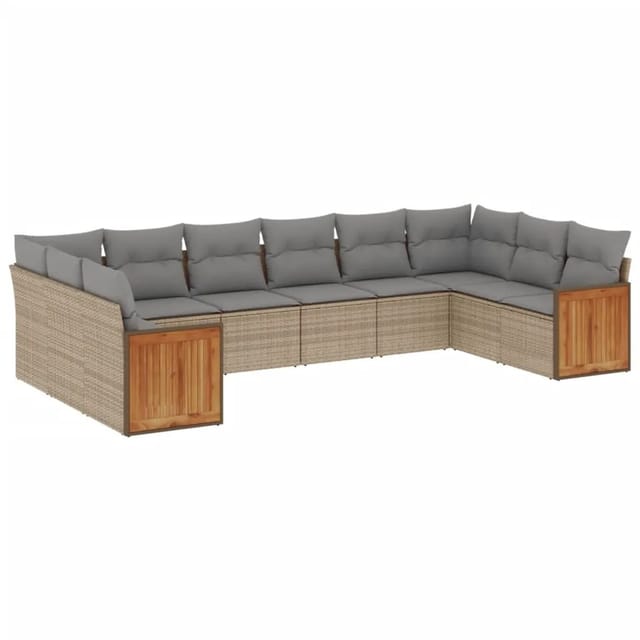 vidaXL 10-Tlg Garten-Sofagarnitur mit Kissen Beige Poly Rattan 3228005