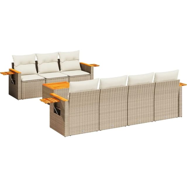vidaXL 8-Tlg Garten-Sofagarnitur mit Kissen Beige Poly Rattan 3259048
