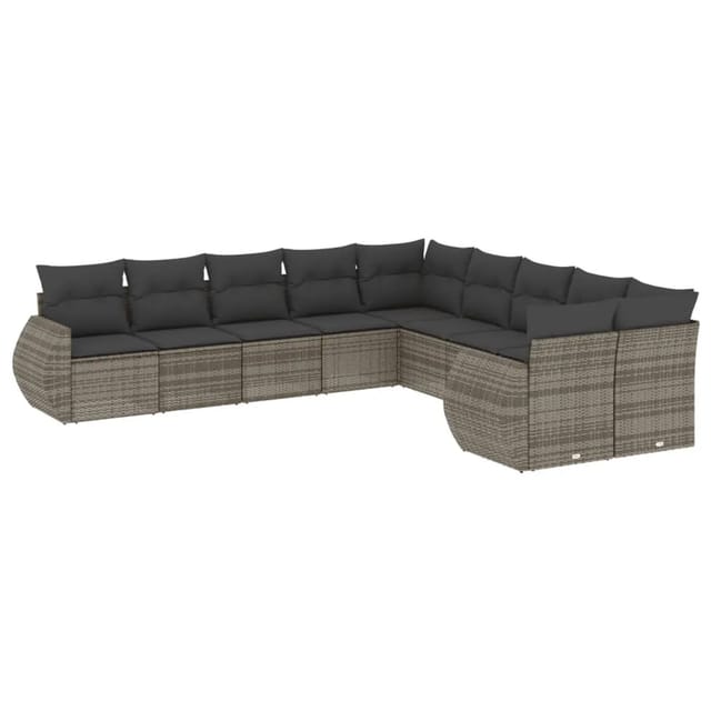 vidaXL 10-Tlg Garten-Sofagarnitur mit Kissen Grau Poly Rattan 3254247