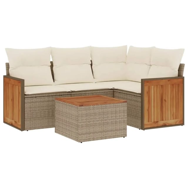 vidaXL 5-Tlg Garten-Sofagarnitur mit Kissen Beige Poly Rattan 3260021