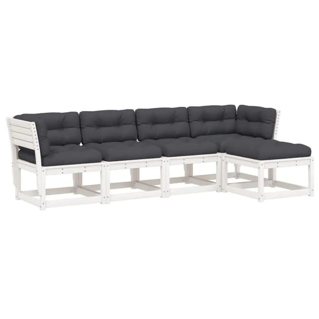 vidaXL 5-Tlg Garten-Sofagarnitur mit Kissen Weiß Massivholz Kiefer 3217006
