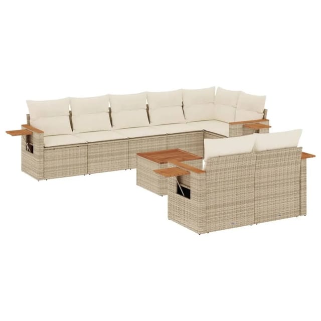 vidaXL 9-Tlg Garten-Sofagarnitur mit Kissen Beige Poly Rattan 3259398