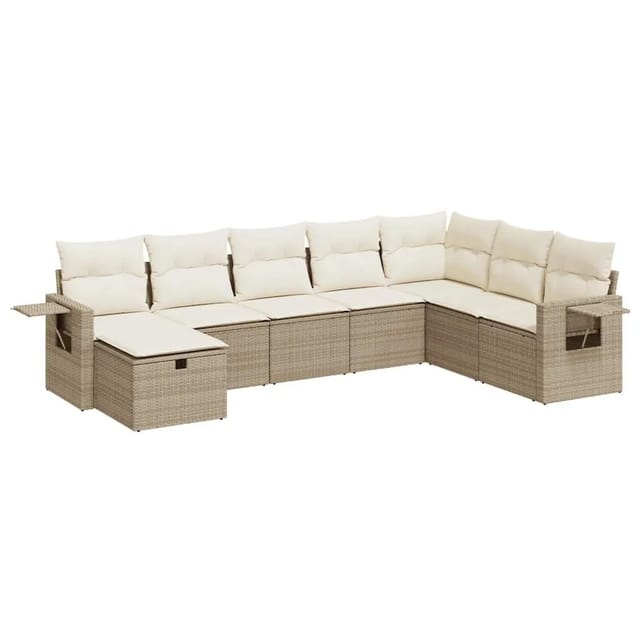 vidaXL 8-Tlg Garten-Sofagarnitur mit Kissen Beige Poly Rattan 3325534