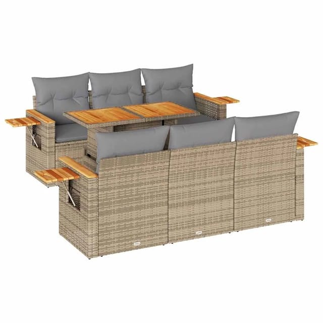 vidaXL 7-Tlg Garten-Sofagarnitur mit Kissen Beige Poly Rattan Akazie 3327559