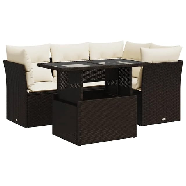 vidaXL 5-Tlg Garten-Sofagarnitur mit Kissen Braun Poly Rattan 3326154