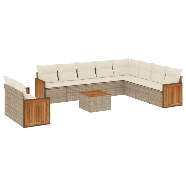 vidaXL 11-Tlg Garten-Sofagarnitur mit Kissen Beige Poly Rattan 3260203