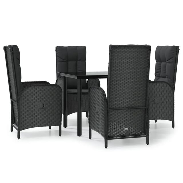 vidaXL 5-Tlg Garten-Essgruppe mit Kissen Schwarz Poly Rattan 3185188