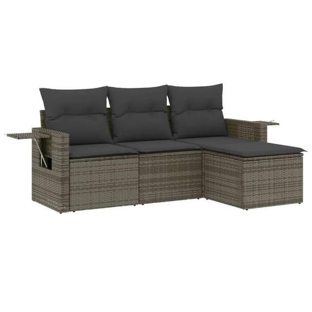 vidaXL 4-Tlg Garten-Sofagarnitur mit Kissen Grau Poly Rattan 3252407