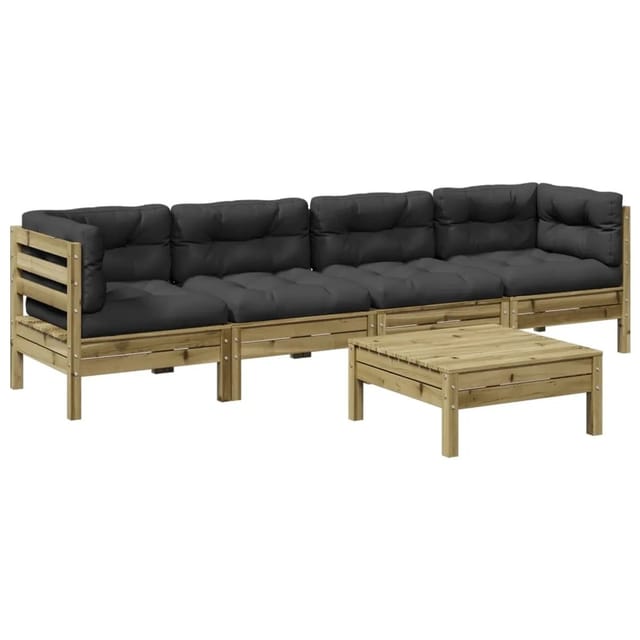 vidaXL 5-Tlg Garten-Sofagarnitur mit Kissen Kiefernholz Imprägniert 3299285