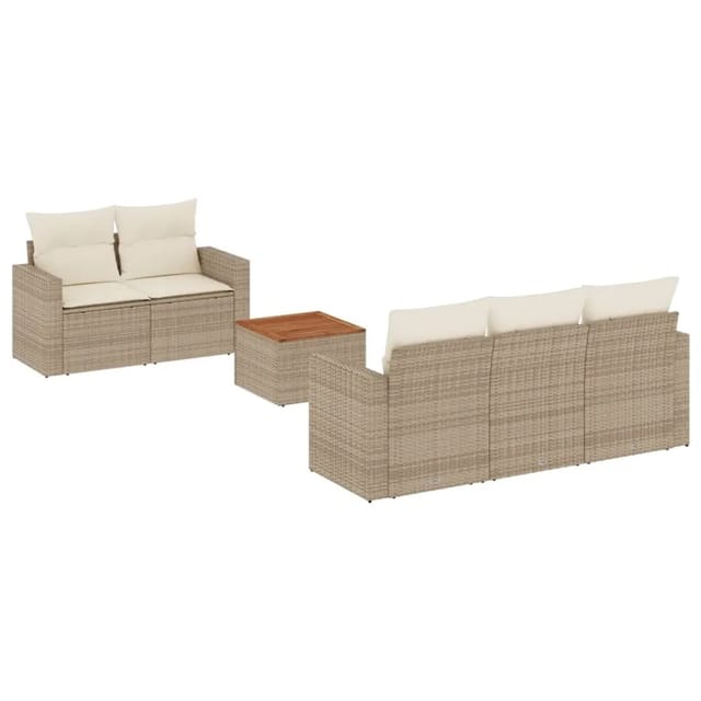vidaXL 6-Tlg Garten-Sofagarnitur mit Kissen Beige Poly Rattan 3256338
