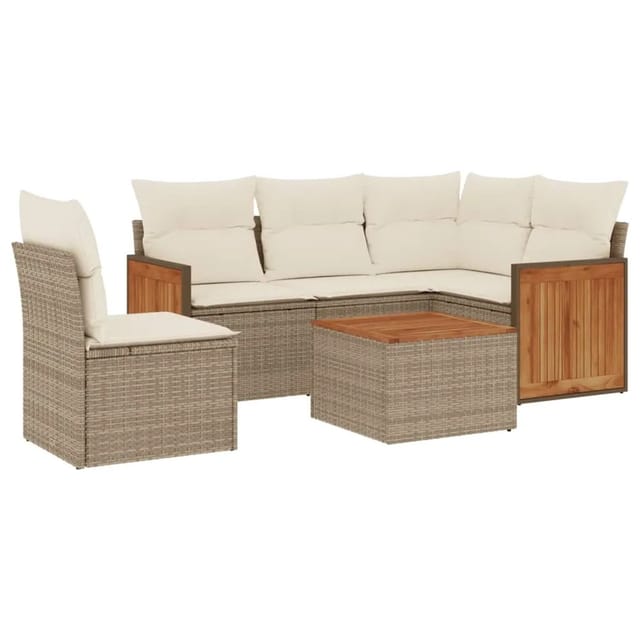 vidaXL 6-Tlg Garten-Sofagarnitur mit Kissen Beige Poly Rattan 3260063