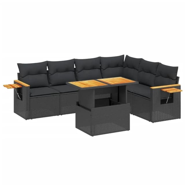 vidaXL 7-Tlg Garten-Sofagarnitur mit Kissen Schwarz Poly Rattan 3273533