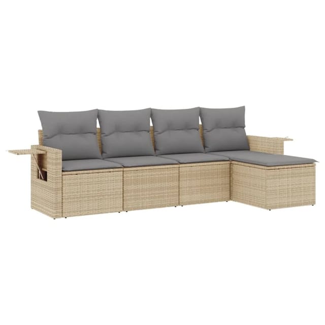 vidaXL 5-Tlg Garten-Sofagarnitur mit Kissen Beige Poly Rattan 3252426