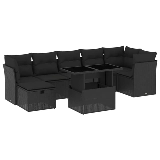 vidaXL 8-Tlg Garten-Sofagarnitur mit Kissen Schwarz Poly Rattan 3274665