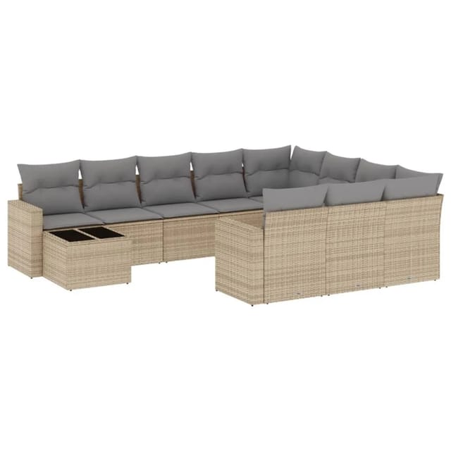 vidaXL 11-Tlg Garten-Sofagarnitur mit Kissen Beige Poly Rattan 3219519