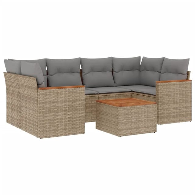 vidaXL 7-Tlg Garten-Sofagarnitur mit Kissen Beige Poly Rattan 3225800