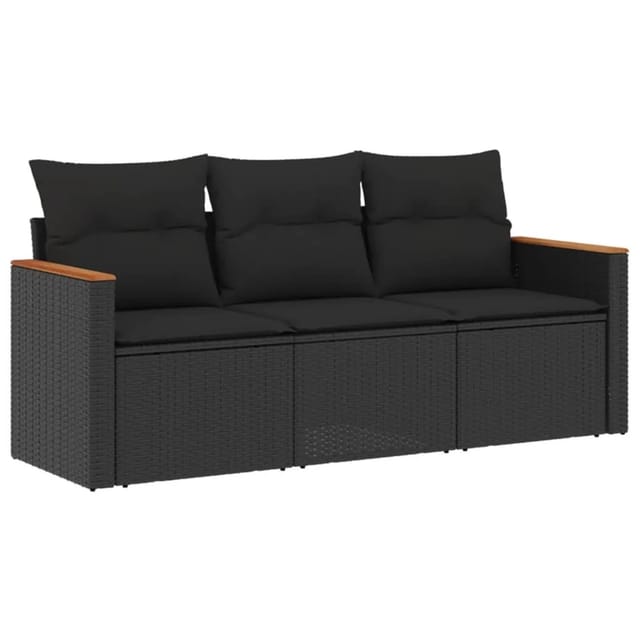 vidaXL 3-Tlg Garten-Sofagarnitur mit Kissen Schwarz Poly Rattan 3258156