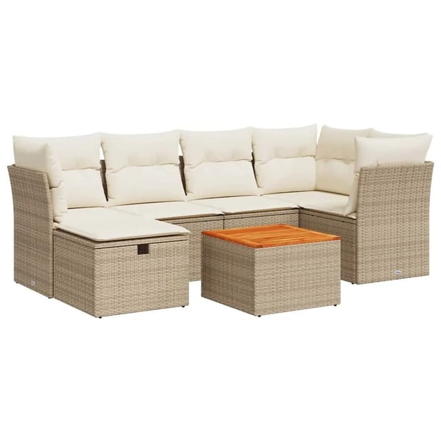 vidaXL 7-Tlg Garten-Sofagarnitur mit Kissen Beige Poly Rattan 3325761