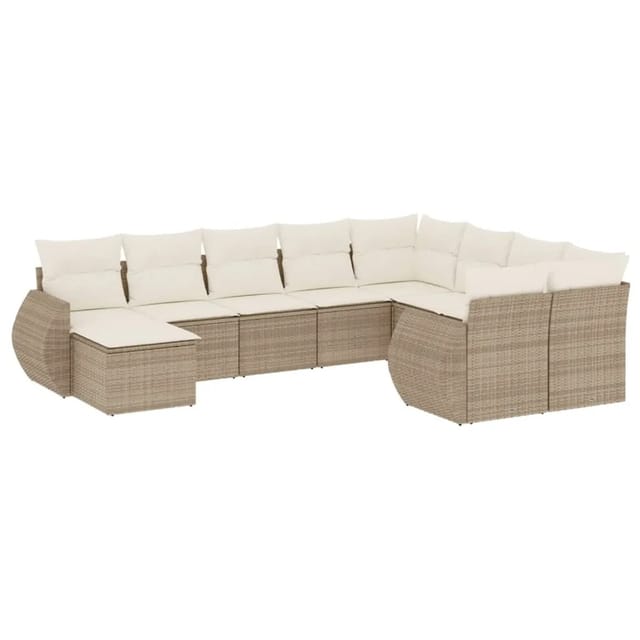 vidaXL 10-Tlg Garten-Sofagarnitur mit Kissen Beige Poly Rattan 3254195