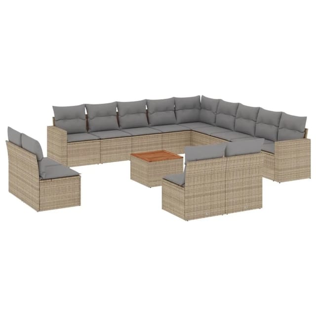 vidaXL 14-Tlg Garten-Sofagarnitur mit Kissen Beige Poly Rattan 3256710