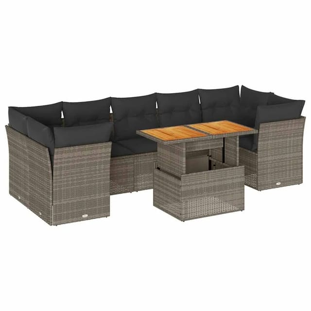 vidaXL 8-Tlg Garten-Sofagarnitur mit Kissen Grau Poly Rattan 3326902