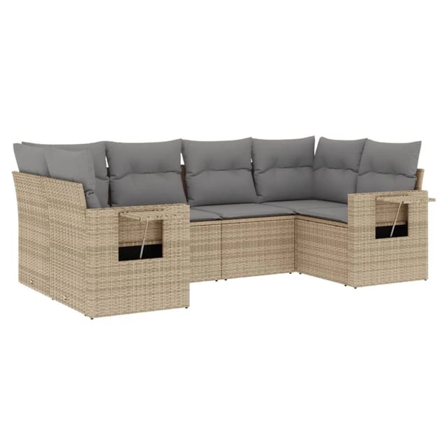 vidaXL 6-Tlg Garten-Sofagarnitur mit Kissen Beige Poly Rattan 3252916