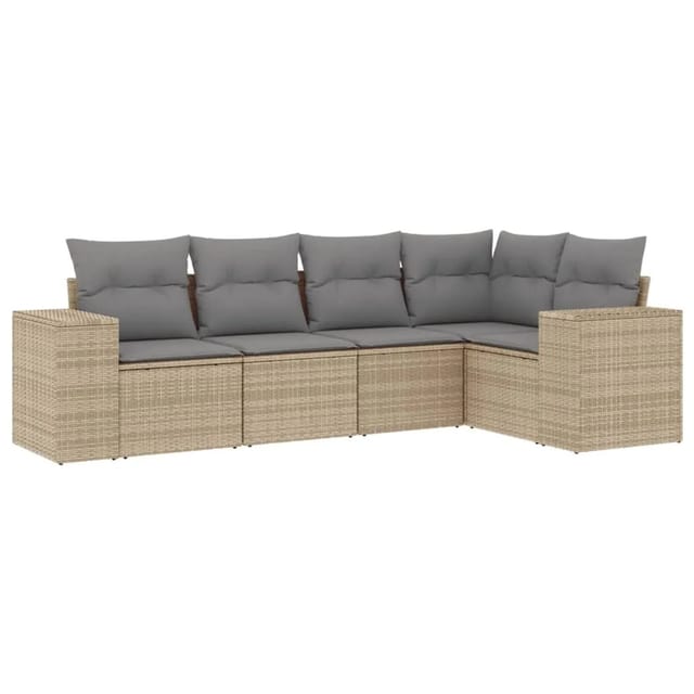 vidaXL 5-Tlg Garten-Sofagarnitur mit Kissen Beige Poly Rattan 3254866