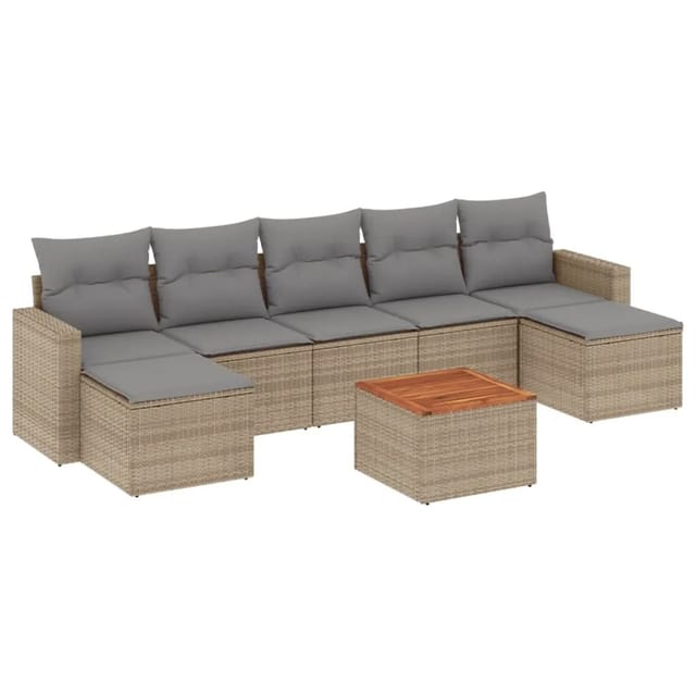 vidaXL 8-Tlg Garten-Sofagarnitur mit Kissen Beige Poly Rattan 3256584