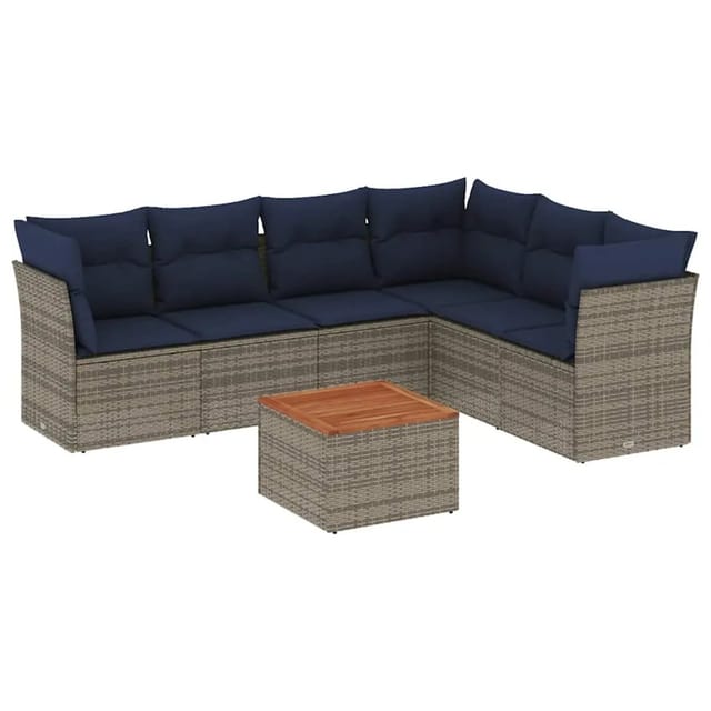 vidaXL 7-Tlg Garten-Sofagarnitur mit Kissen Grau Poly Rattan 3255991